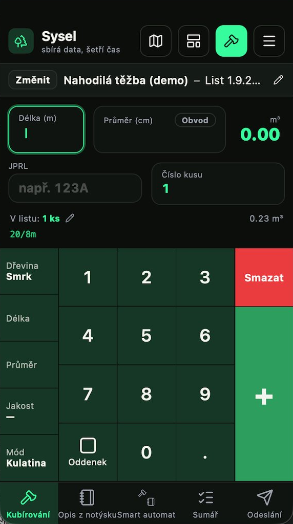 Sysel — kalkulačka kubírování