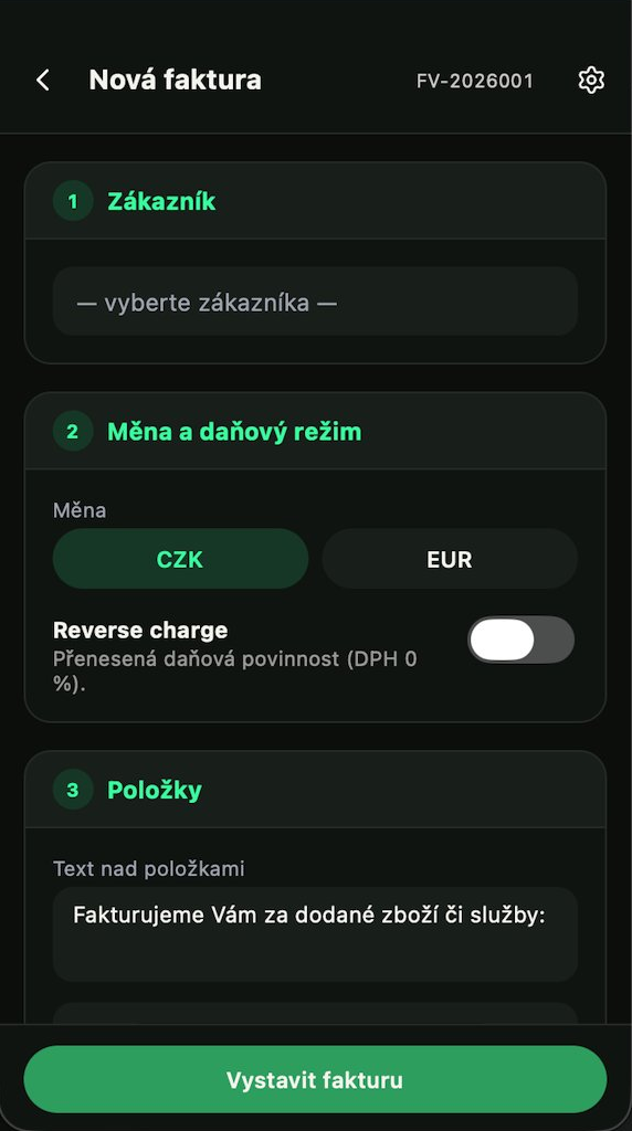 Sysel — vystavení nové faktury