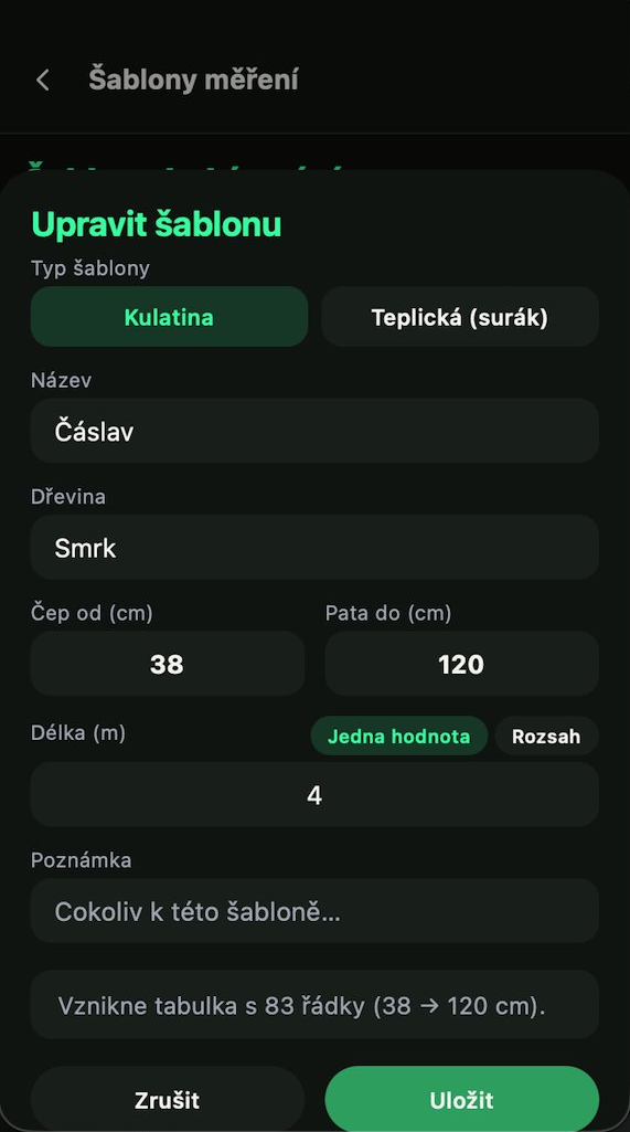 Sysel — editace šablony měření
