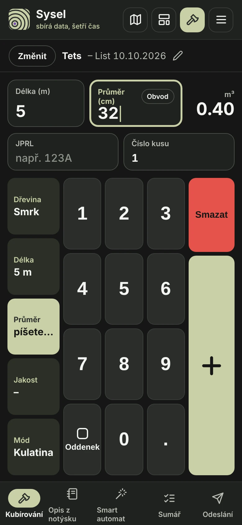 Sysel — kubírování kulatiny
