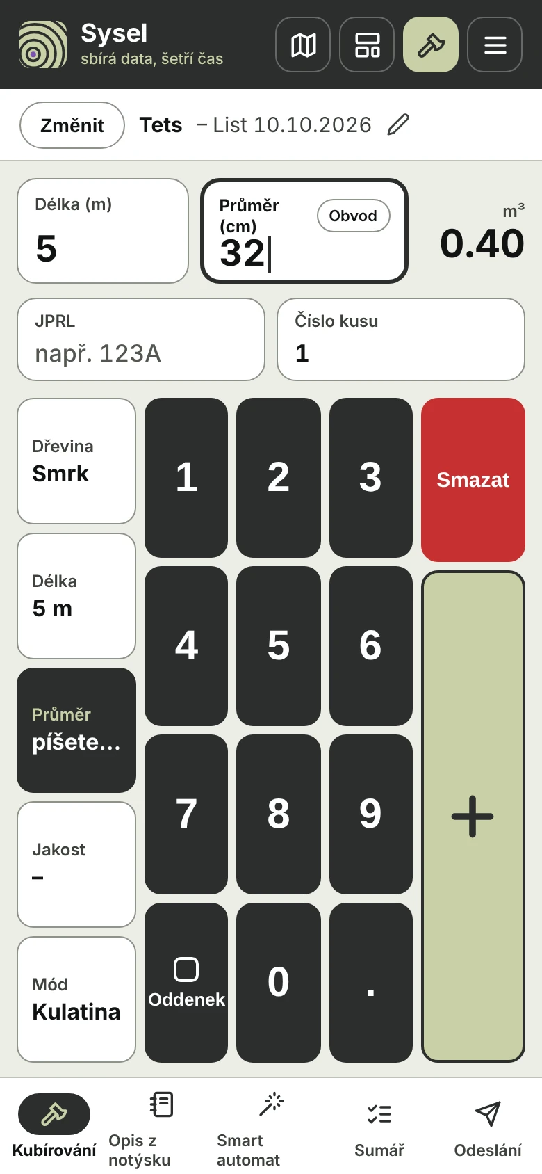 Sysel — kubírování kulatiny